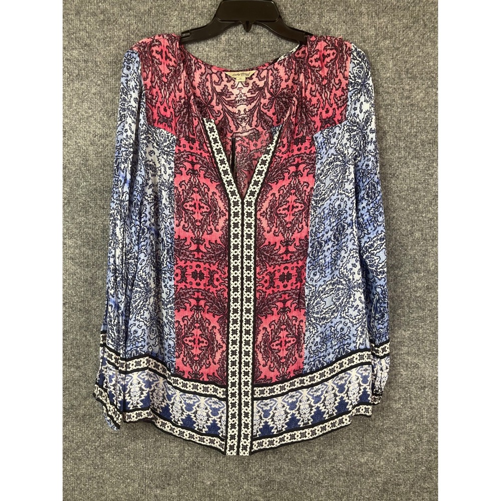 Lucky Brand Blouse Womens XL Pink Blue Excellent Paisley Patchwork Long Sleeve - Picture 3 of 14
